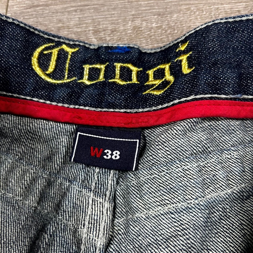 Coogi Baggy Denim Shorts Mens 38 Blue Embroidered Eagle Y2K Hip Hop Streetwear - Picture 5 of 10
